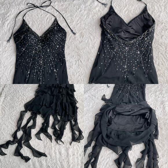 Sue Wong beaded sequin rosette halter silk prom dress fairy cocktail Nocturne 4 - Picture 10 of 14